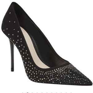 Suede Leather Pumps with Stone DIAMANTÉ Rhinestone